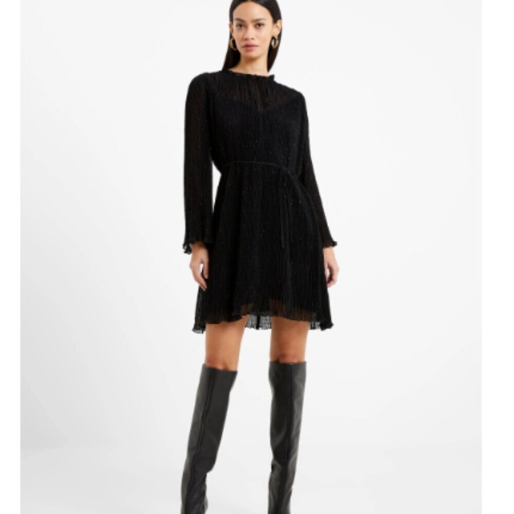 French Connection Womens Black Pleated Above Knee Shift Dress (NWT)